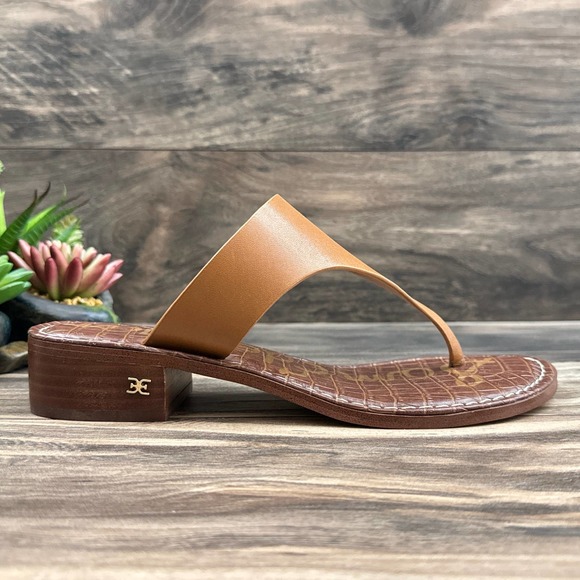 NIB Sam Edelman Jaynee 8.5M Brown Leather Slip On T Strap Thong Sandals - Picture 5 of 11